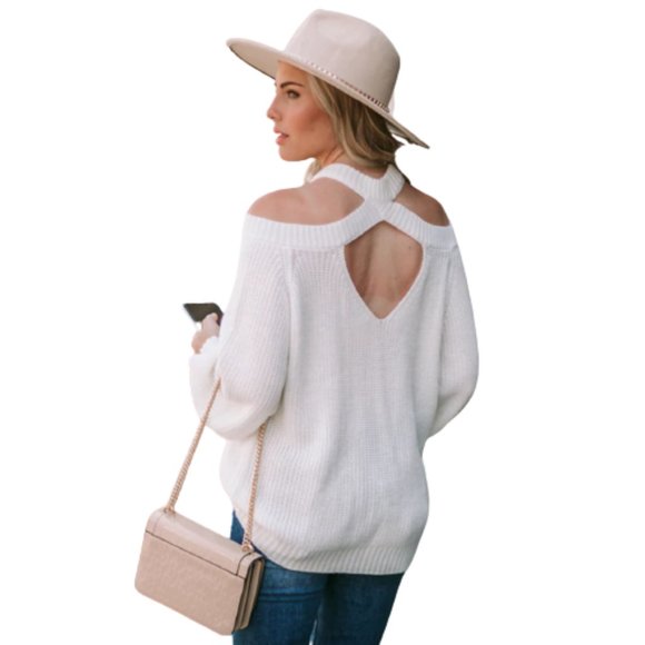 NEW Amaryllis Coffee Date Cutout Sweater Ivory M/L - Picture 1 of 7